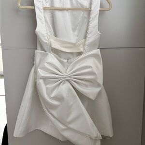 White bridal wedding bachelorette Dress w Pearl Bow Sunfere with bra cover band